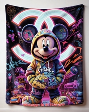 Chanel Neon Graffiti Mickey Mouse Flannel Throw Blanket IMG_7132